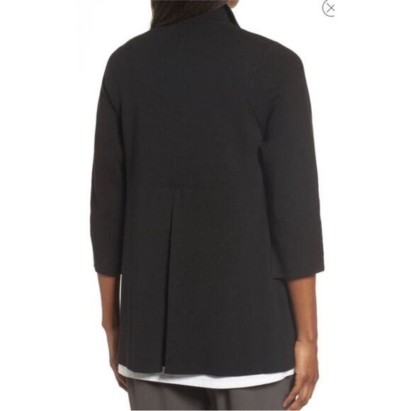 Eileen Fisher Interlock Knit Funnel Neck Silk Cotton Jacket Black Size Small - Picture 2 of 8